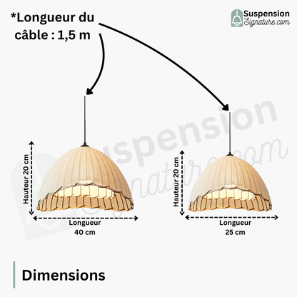Suspension lin blanc fil noir cloche asymétrique bohème