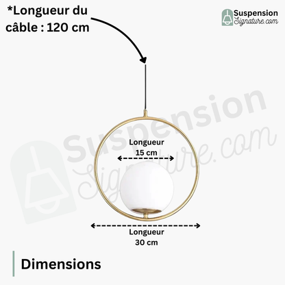 Suspension moderne boule lumineuse anneau en laiton