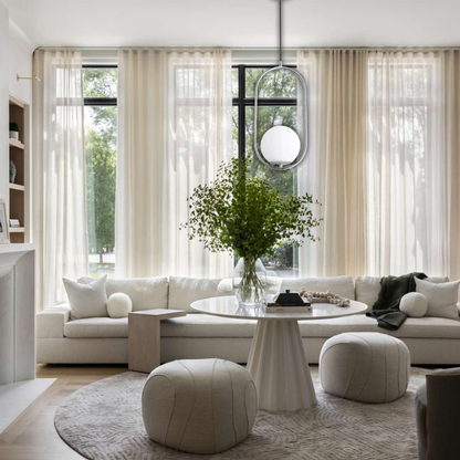 Suspension moderne boule lumineuse ovale en laiton