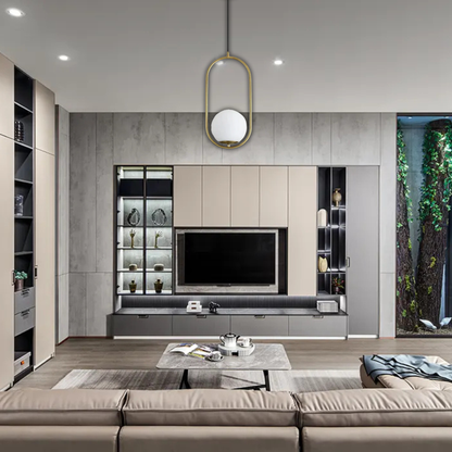 Suspension moderne boule lumineuse ovale en laiton