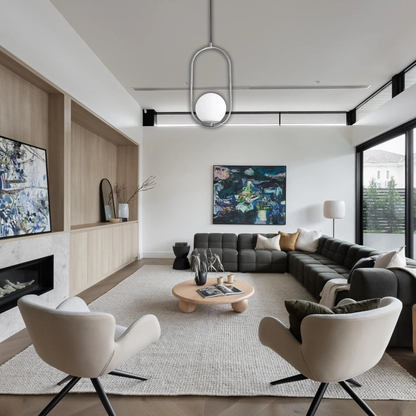 Suspension moderne boule lumineuse ovale en laiton