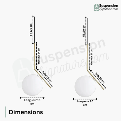 Suspension moderne boule lumineuse tige pliée en laiton