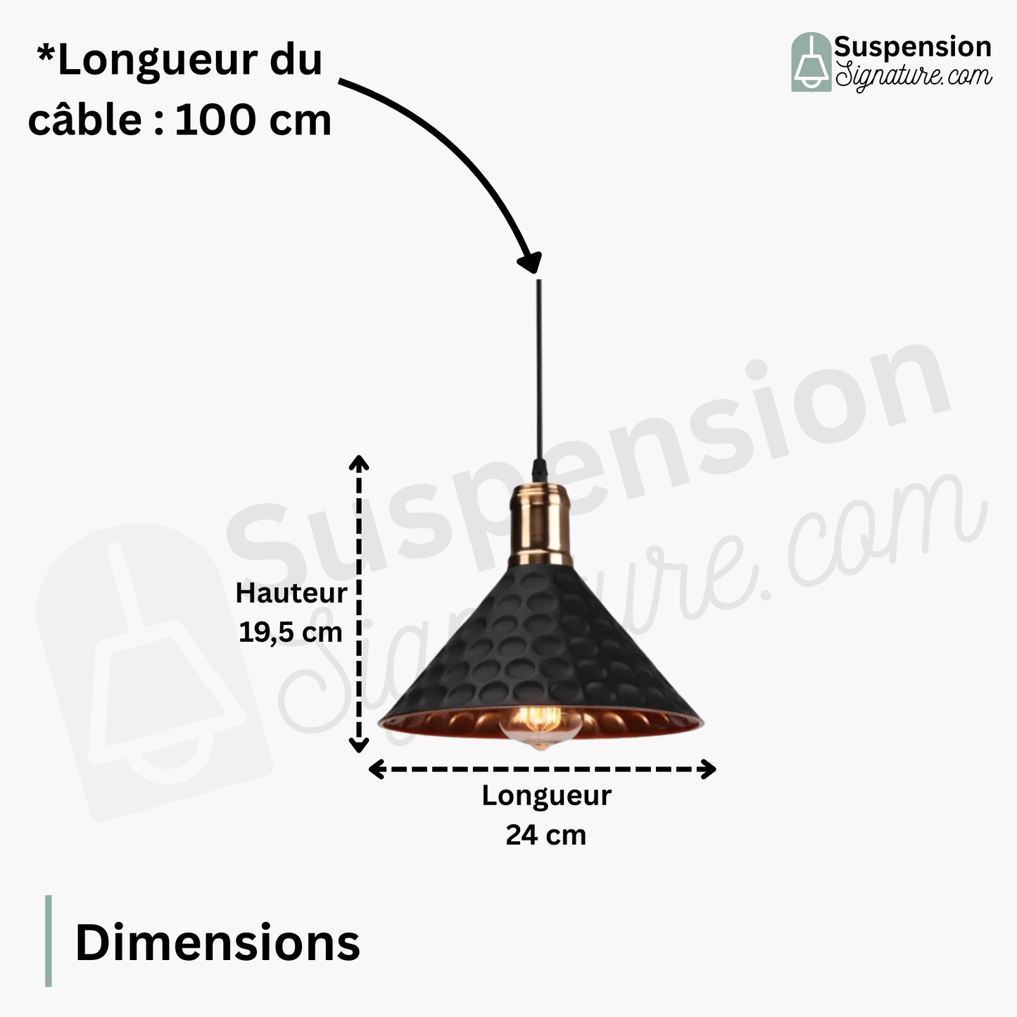 Suspension moderne métallique triangle effet pois