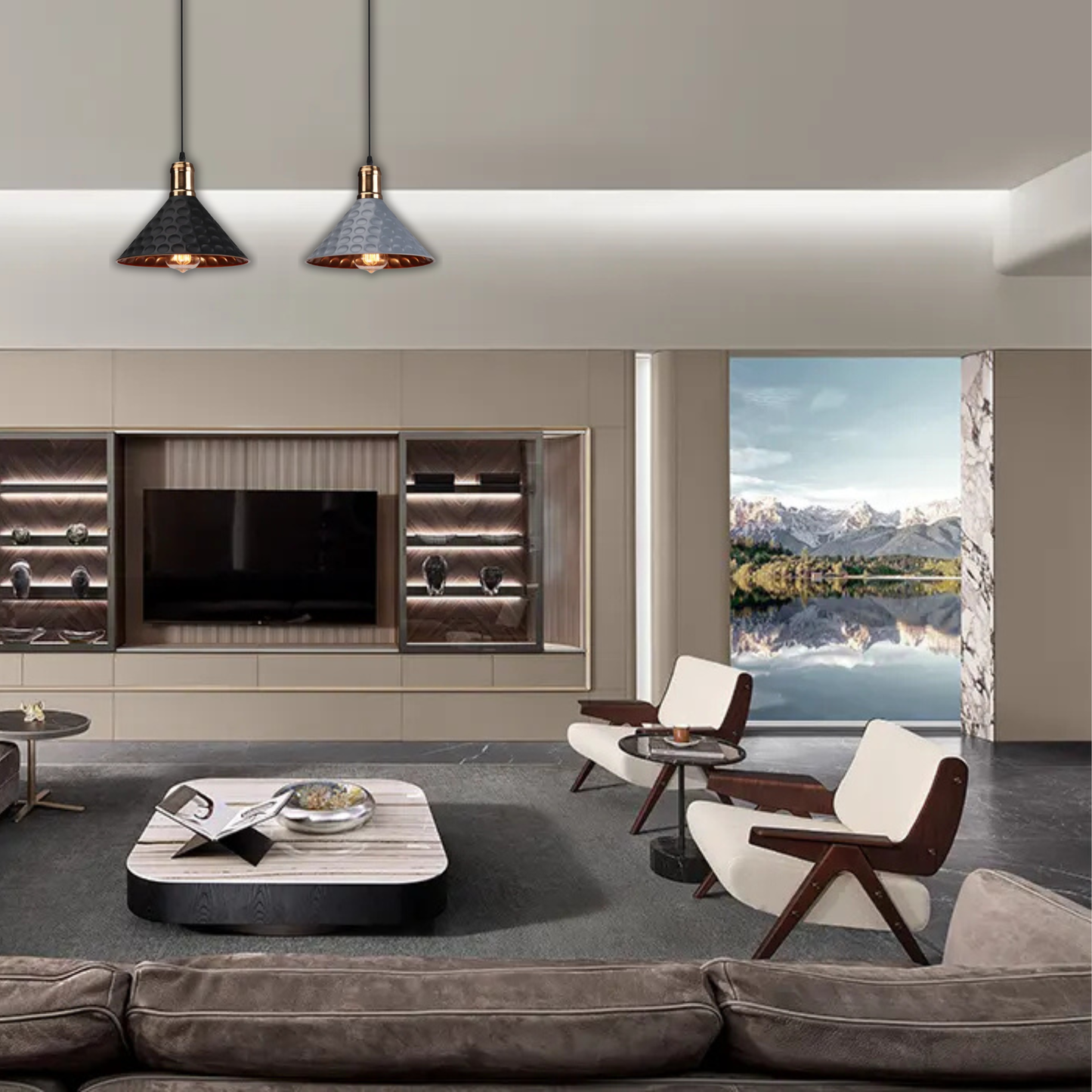 Suspension moderne métallique triangle effet pois