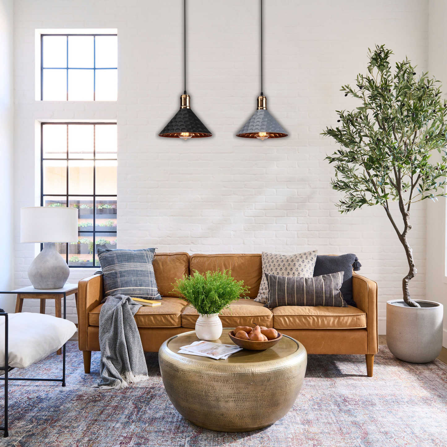 Suspension moderne métallique triangle effet pois