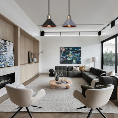 Suspension moderne métallique triangle effet pois