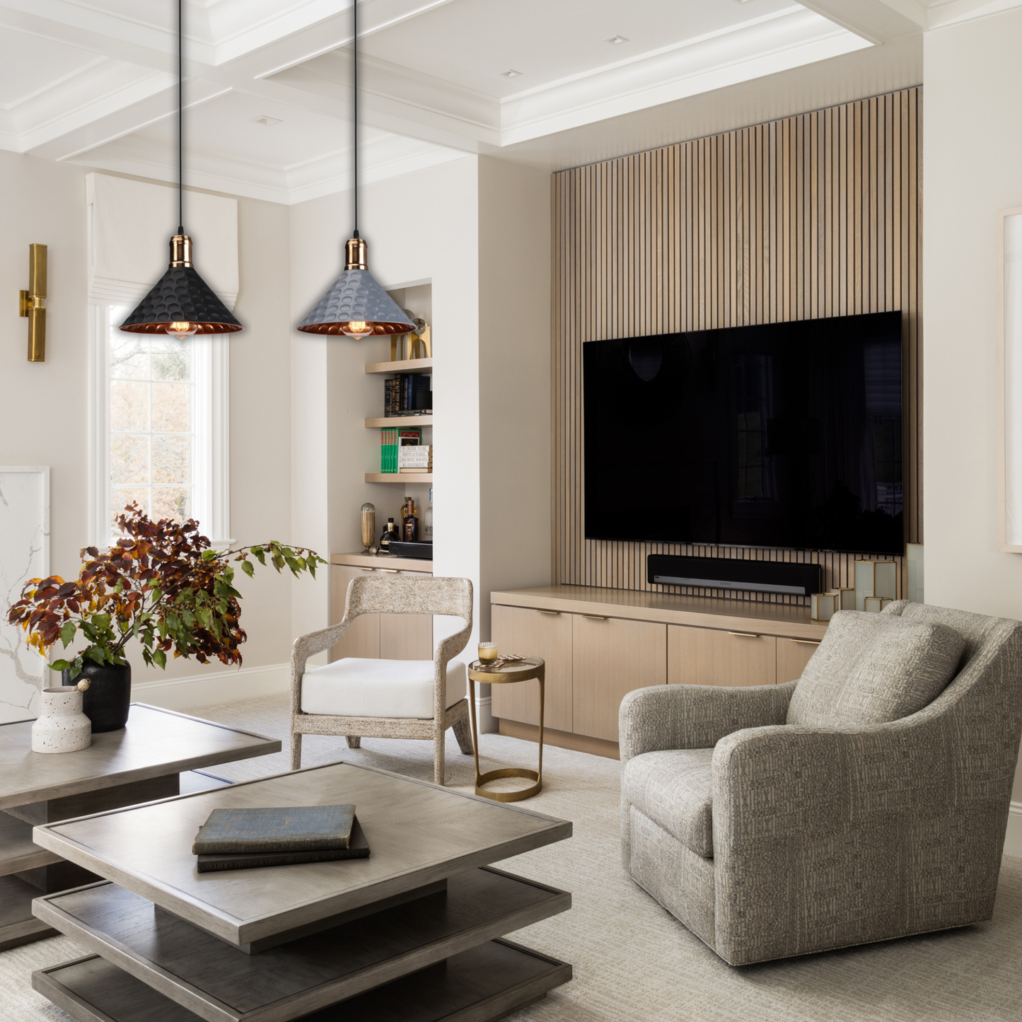 Suspension moderne métallique triangle effet pois