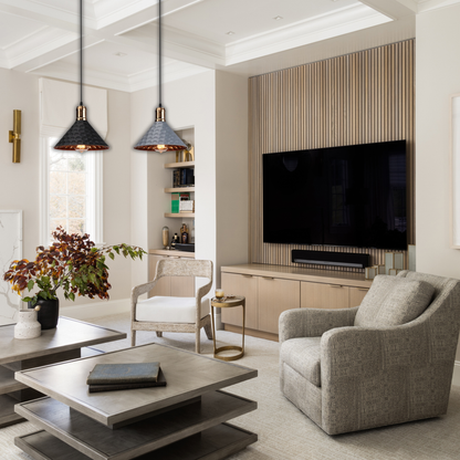 Suspension moderne métallique triangle effet pois