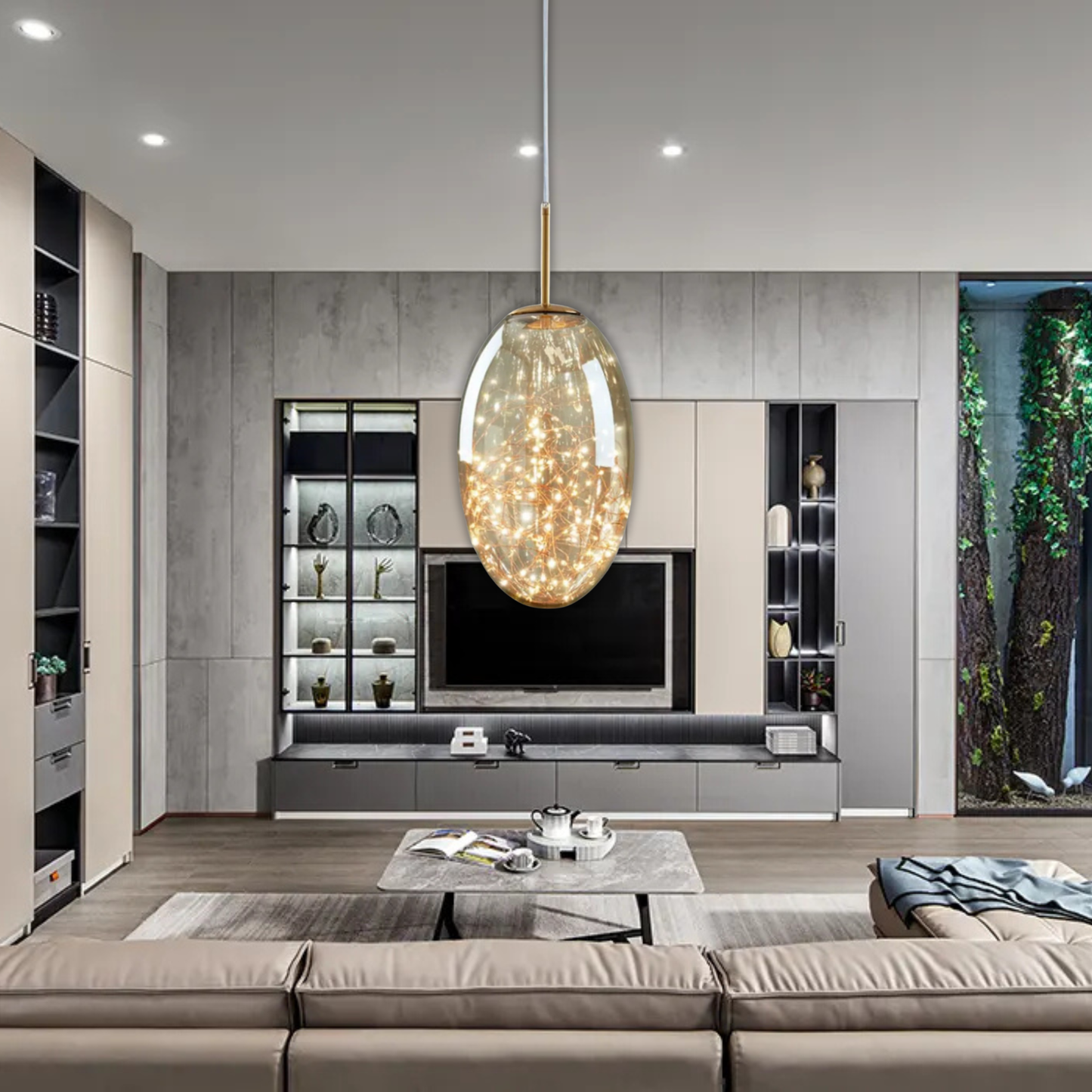 Suspension ovale en verre filaments minis leds