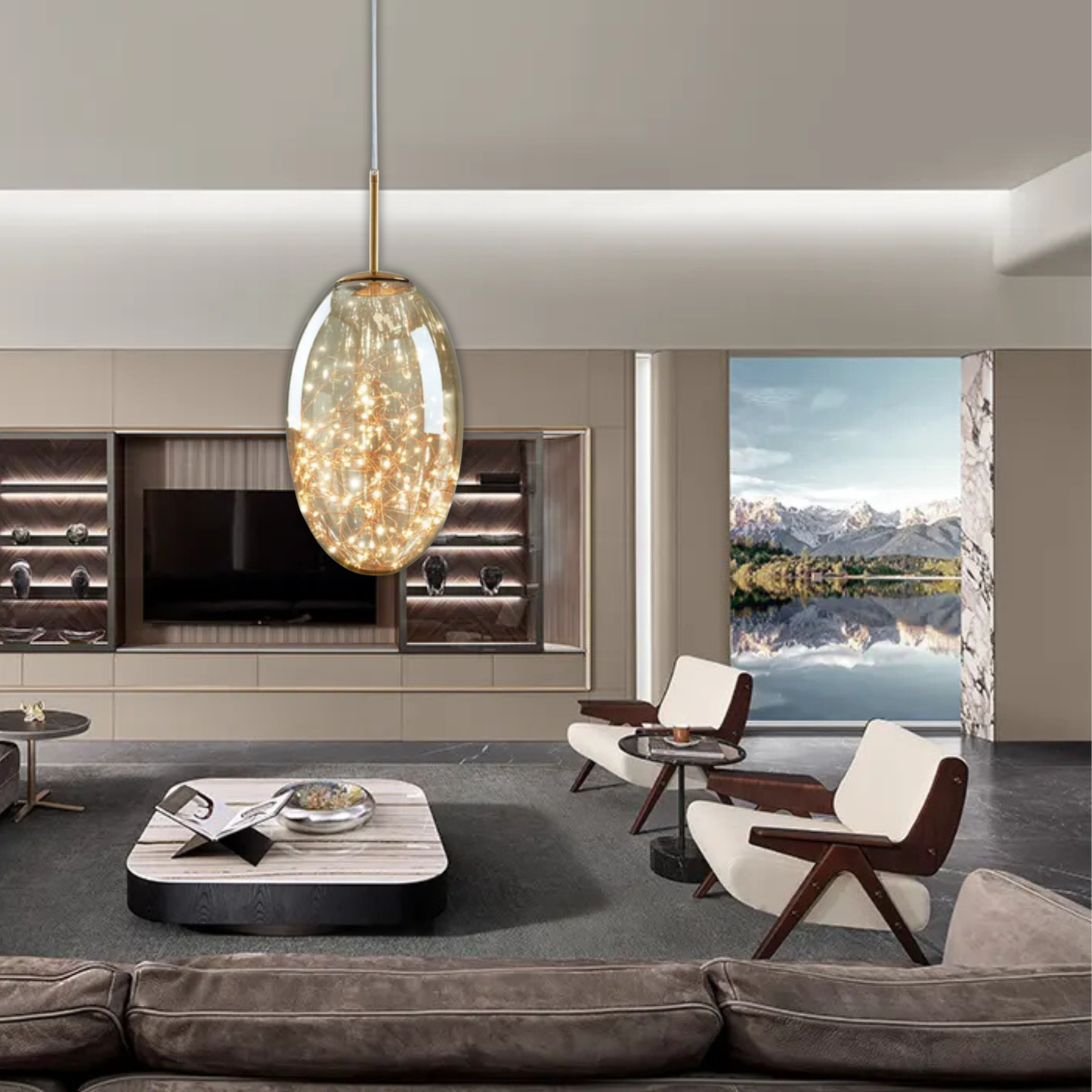 Suspension ovale en verre filaments minis leds