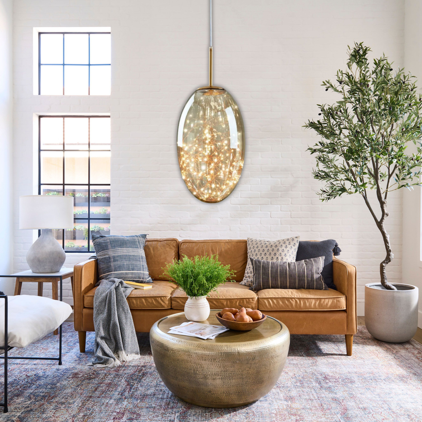 Suspension ovale en verre filaments minis leds