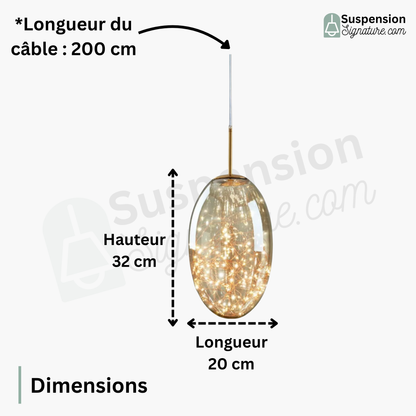 Suspension ovale en verre filaments minis leds