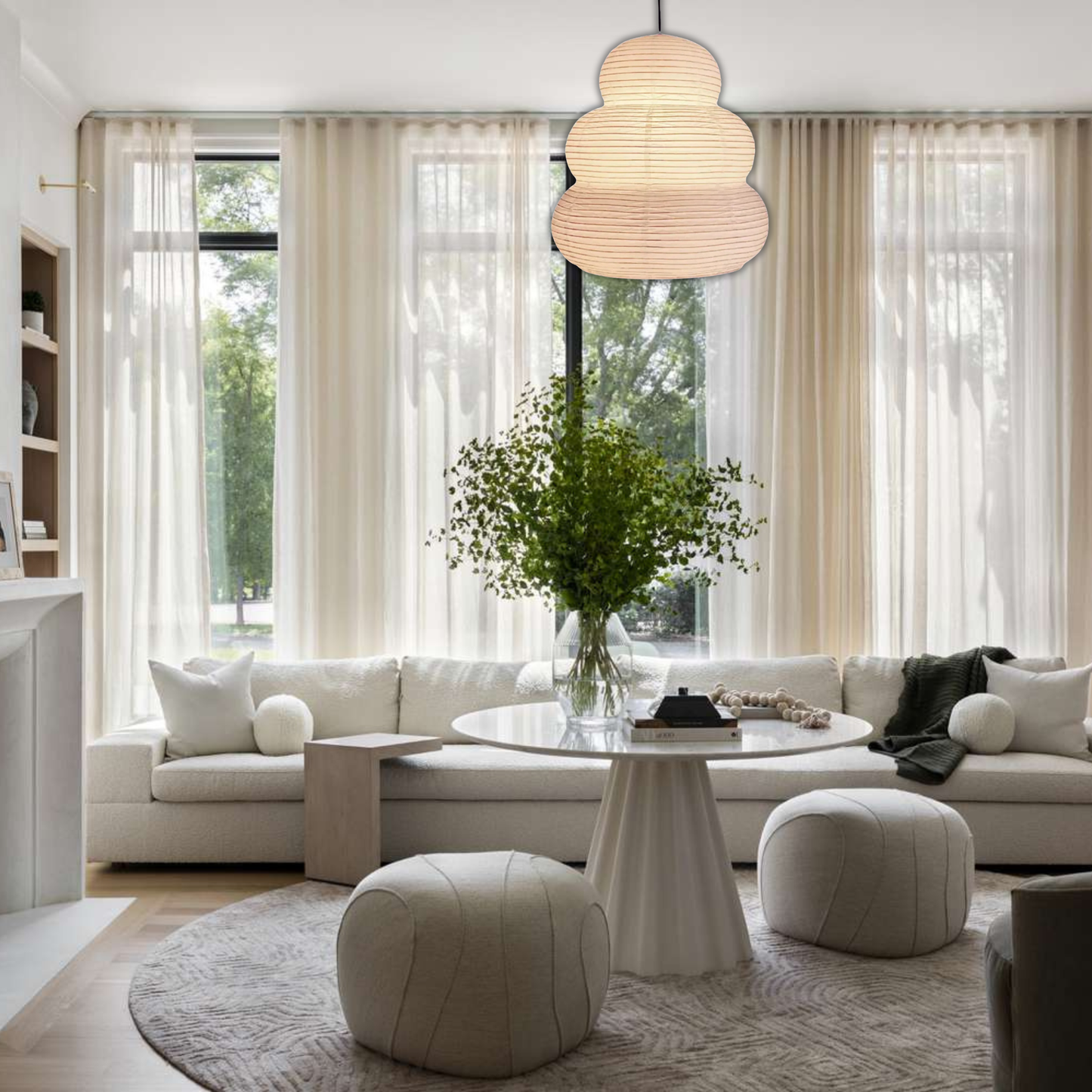 Suspension papier blanc allongée et ondulée style moderne