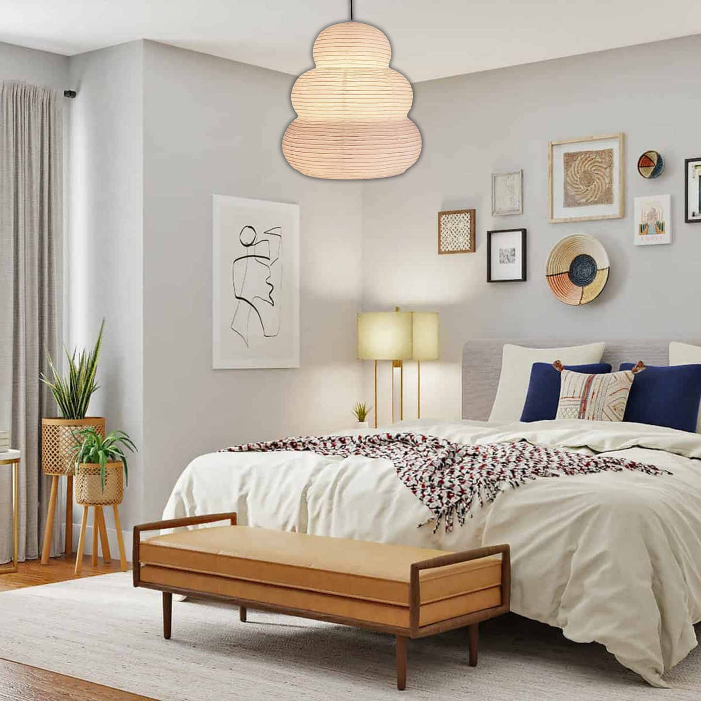 Suspension papier blanc allongée et ondulée style moderne