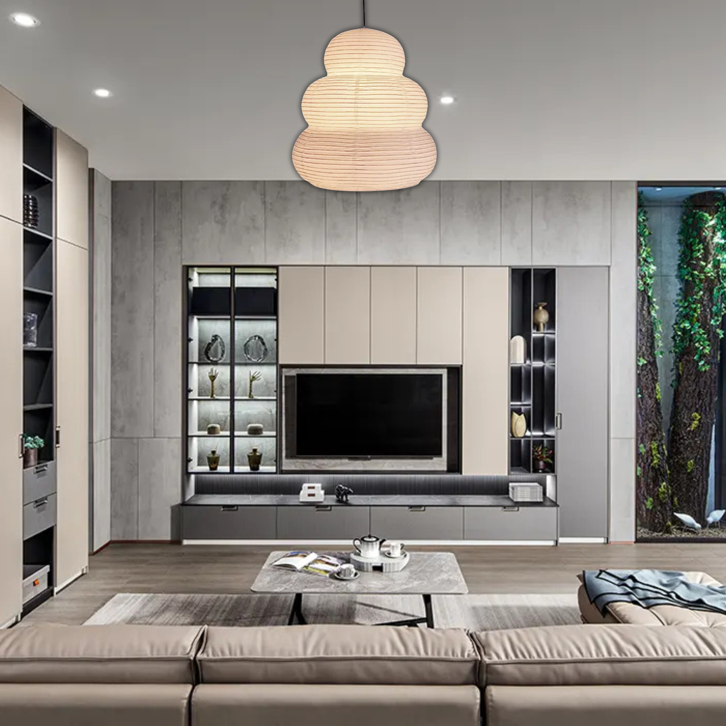 Suspension papier blanc allongée et ondulée style moderne