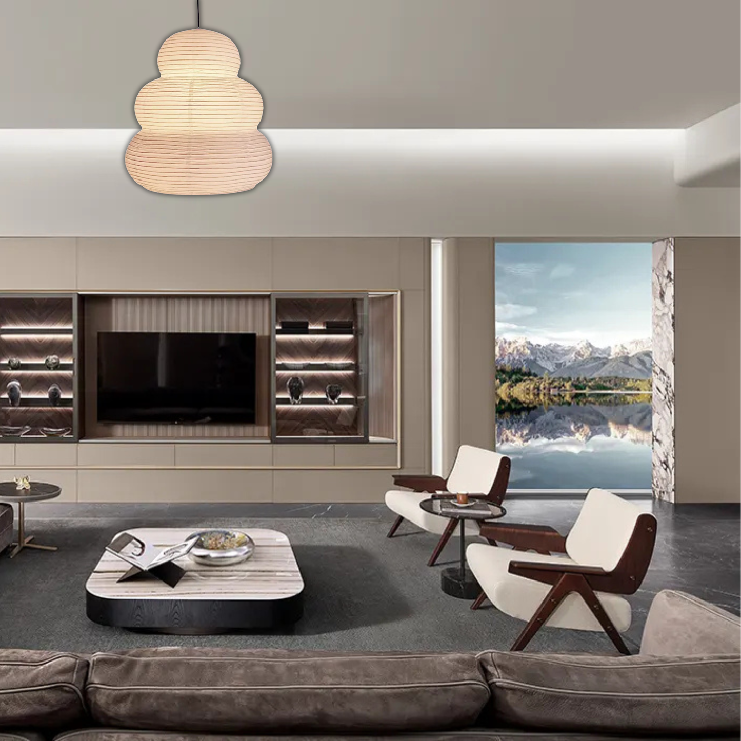 Suspension papier blanc allongée et ondulée style moderne