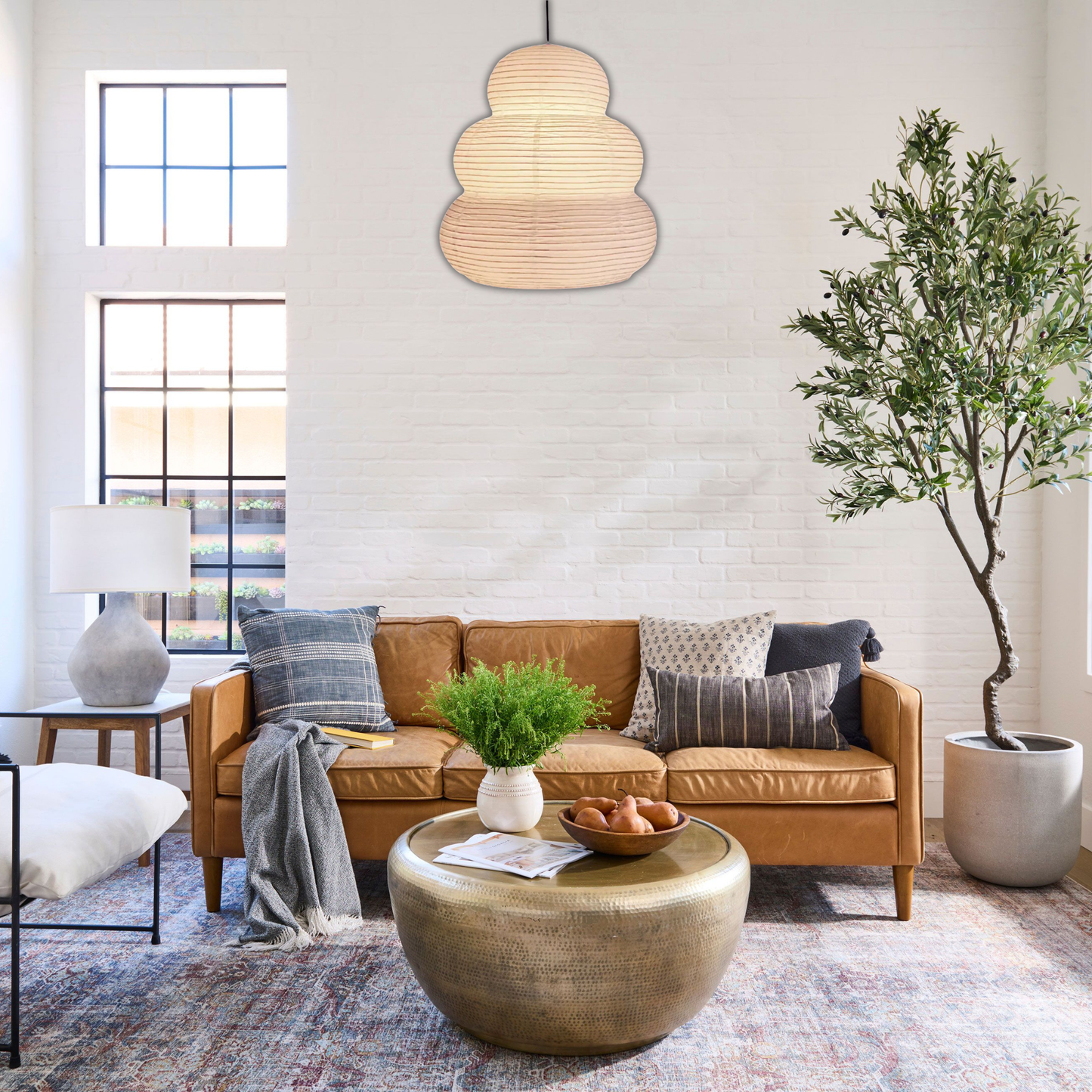 Suspension papier blanc allongée et ondulée style moderne