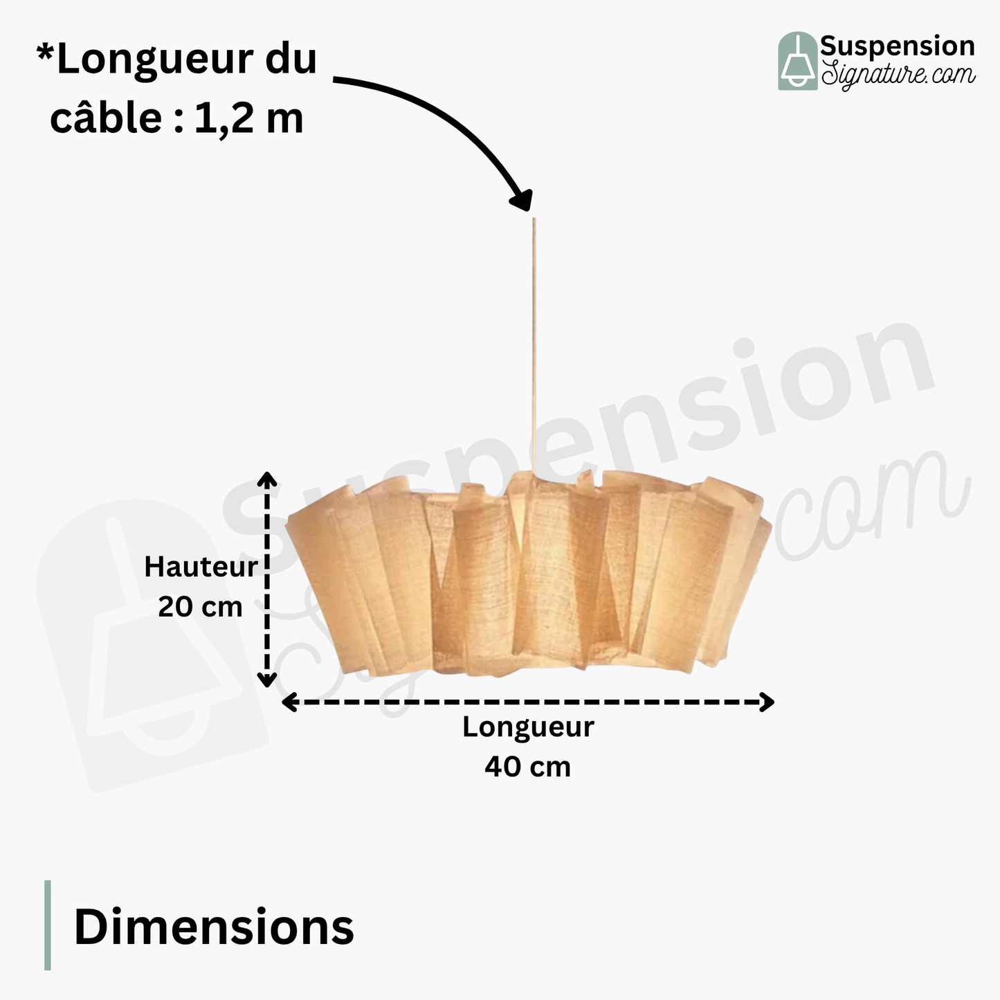 Suspension pliage tissu lin design bohème