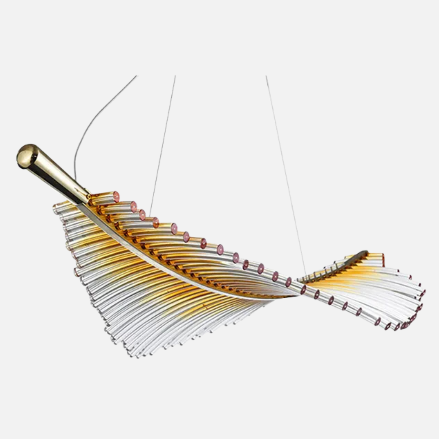 Suspension plume transparente et dorée design moderne