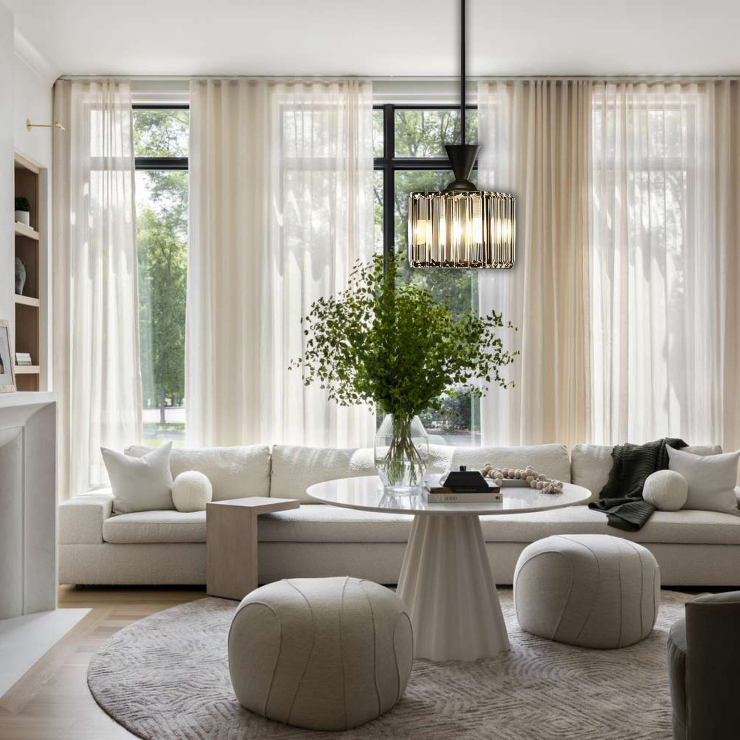 Suspension rainurée cristal art déco carré