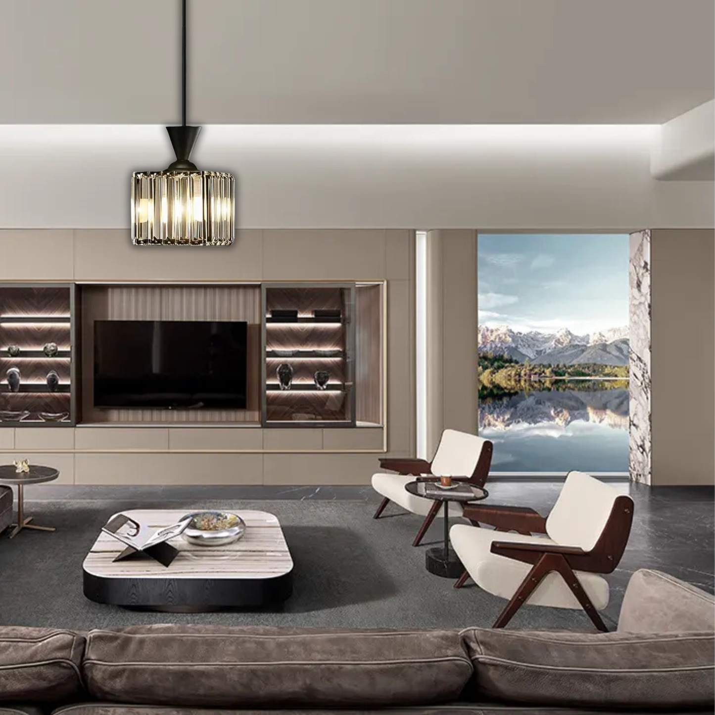 Suspension rainurée cristal art déco carré