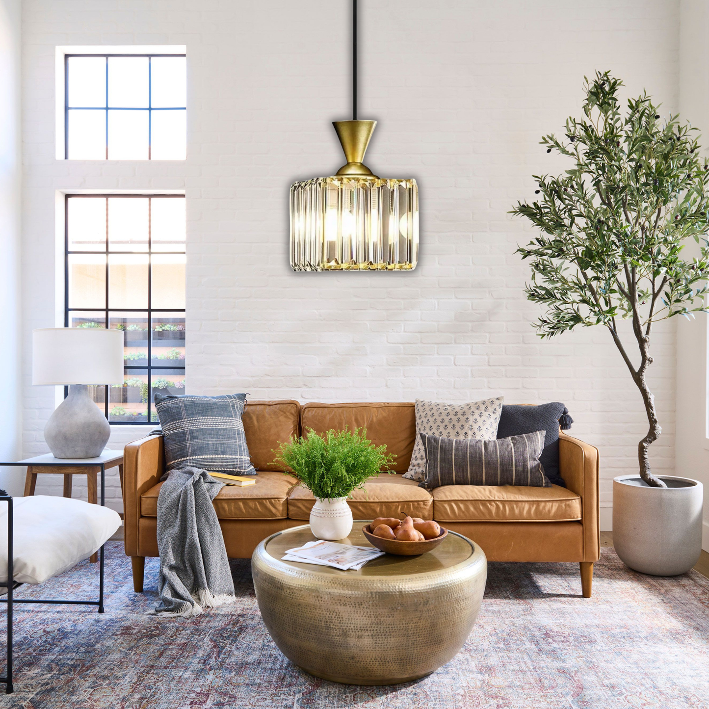 Suspension rainurée cristal art déco carré