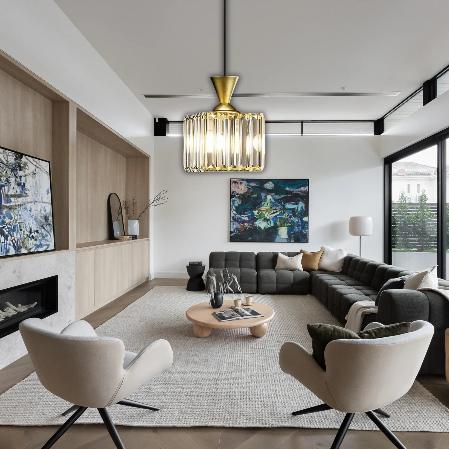 Suspension rainurée cristal art déco carré