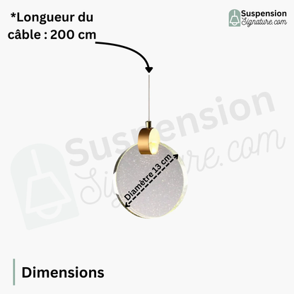 Suspension ronde cristal transparent métal doré