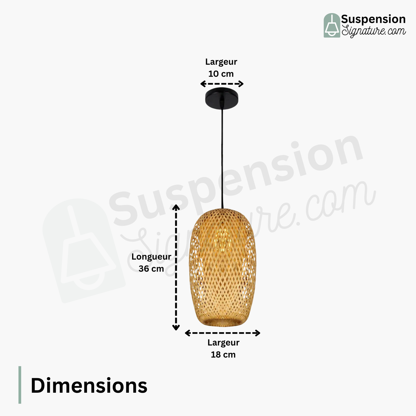 Suspension rotin allongée naturelle vintage