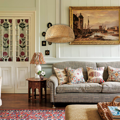 Suspension rotin allongée naturelle vintage