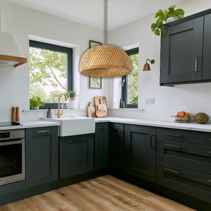 Suspension rotin allongée naturelle vintage