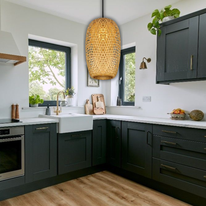 Suspension rotin allongée naturelle vintage