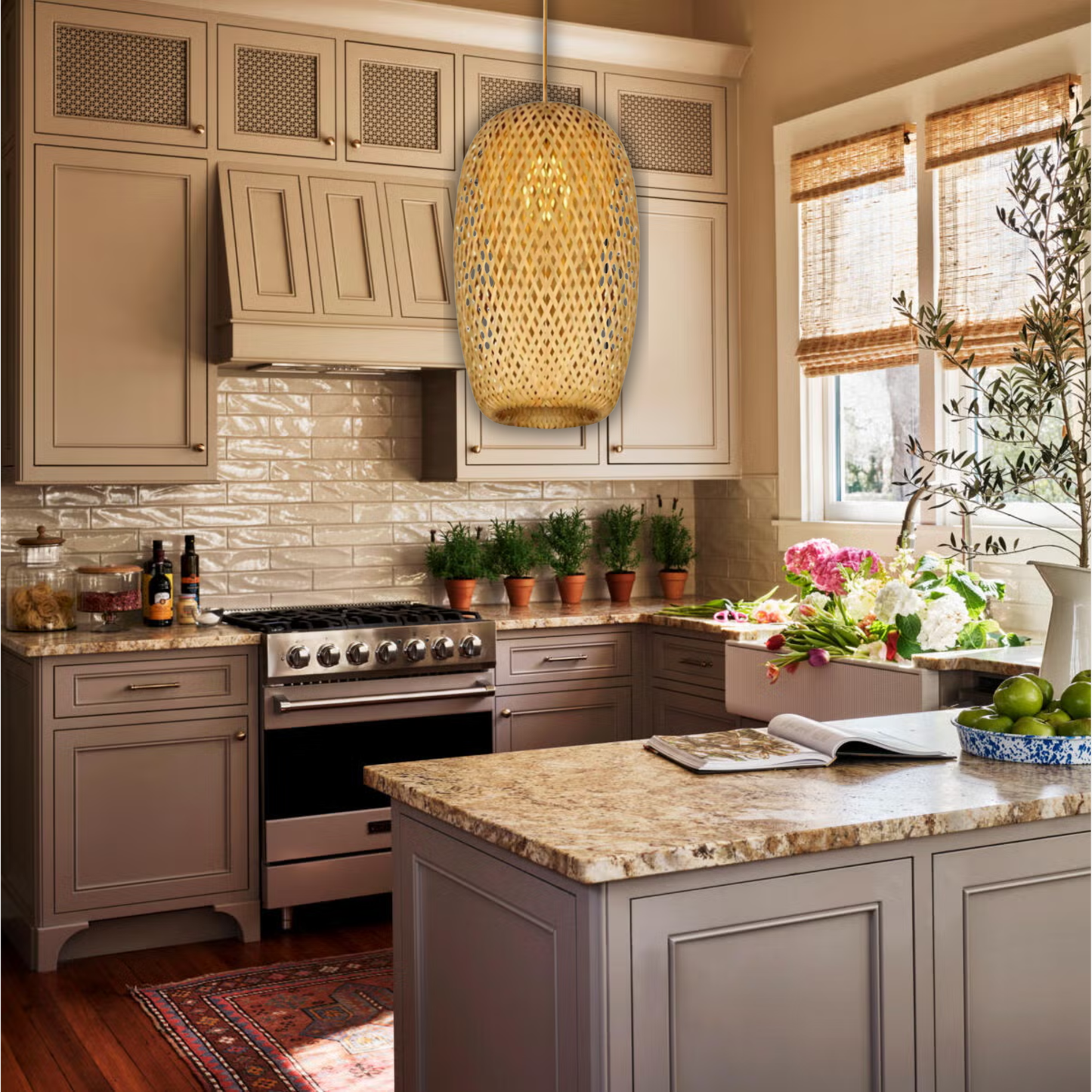 Suspension rotin allongée naturelle vintage