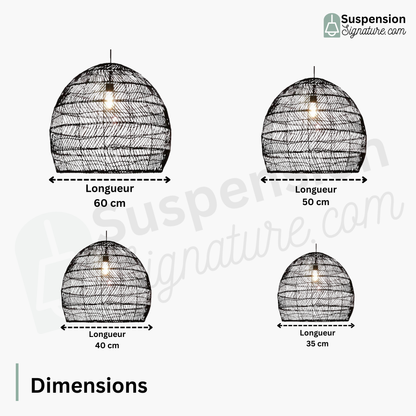 Suspension rotin cloche arrondie