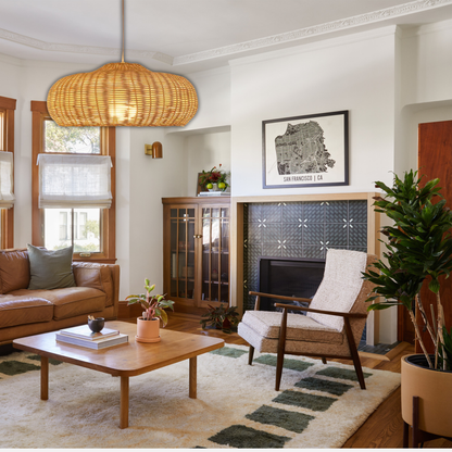 Suspension rotin design champignon vintage