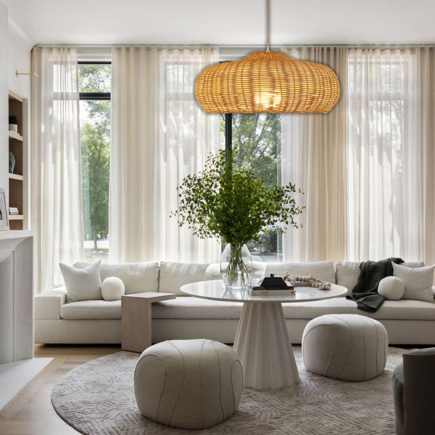 Suspension rotin design champignon vintage