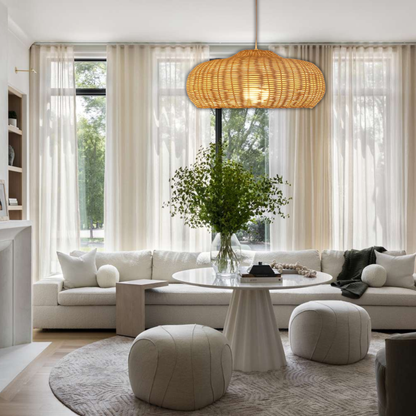 Suspension rotin design champignon vintage