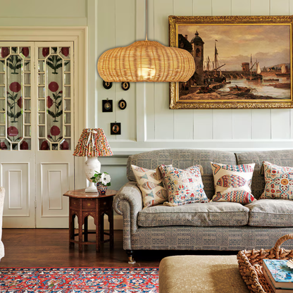 Suspension rotin design champignon vintage