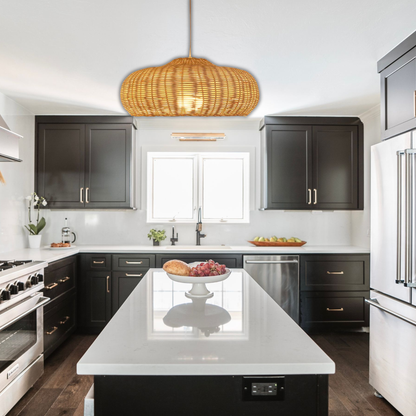 Suspension rotin design champignon vintage