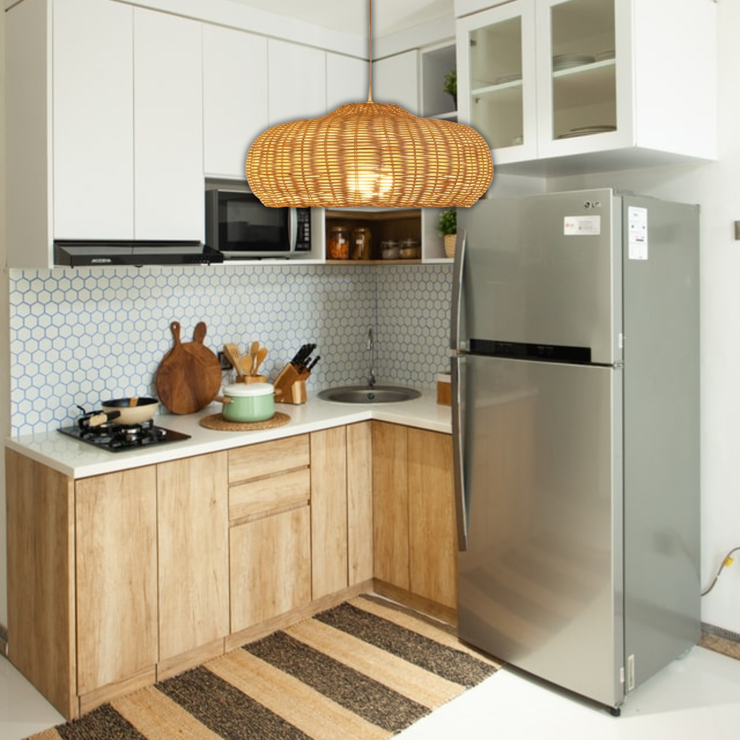 Suspension rotin design champignon vintage