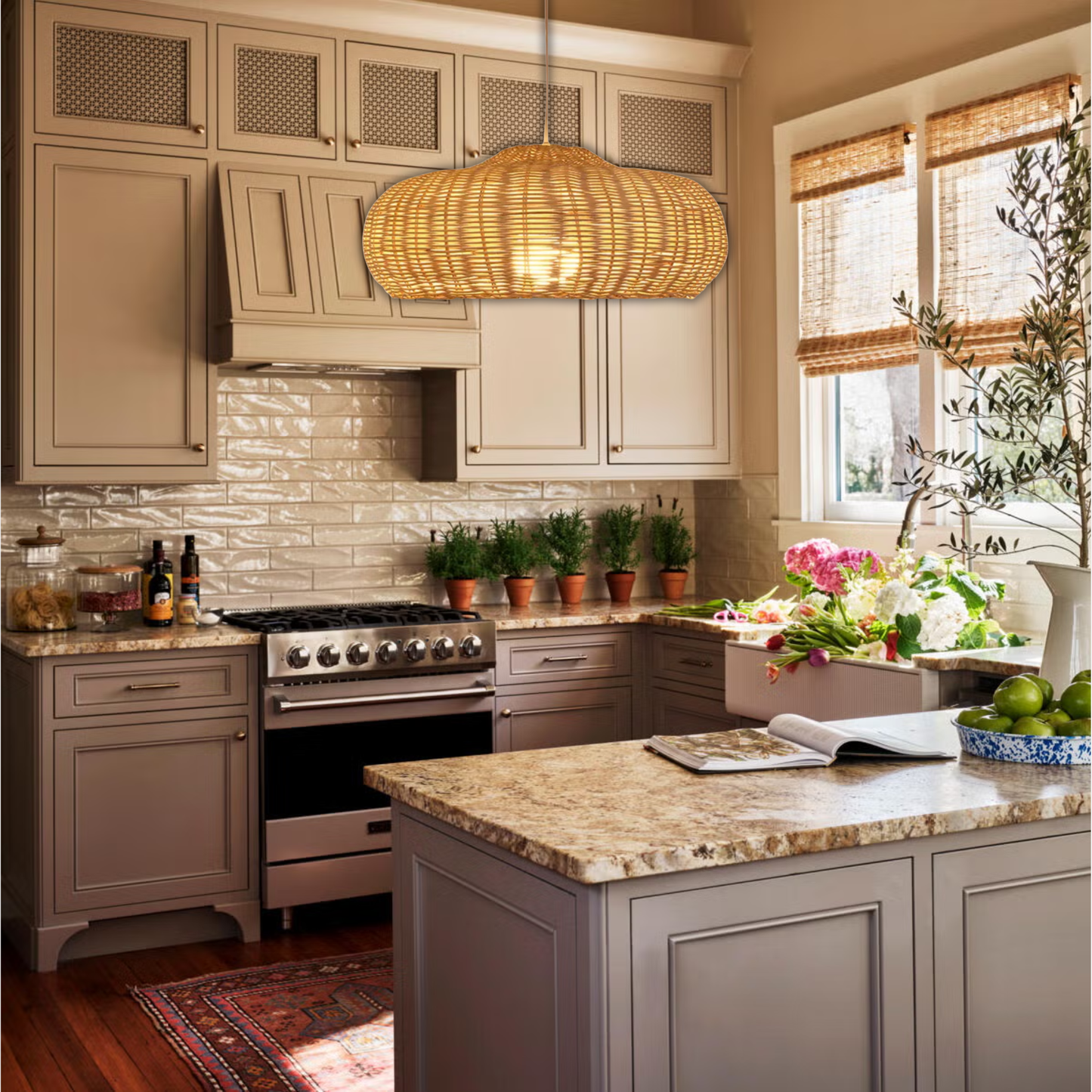 Suspension rotin design champignon vintage