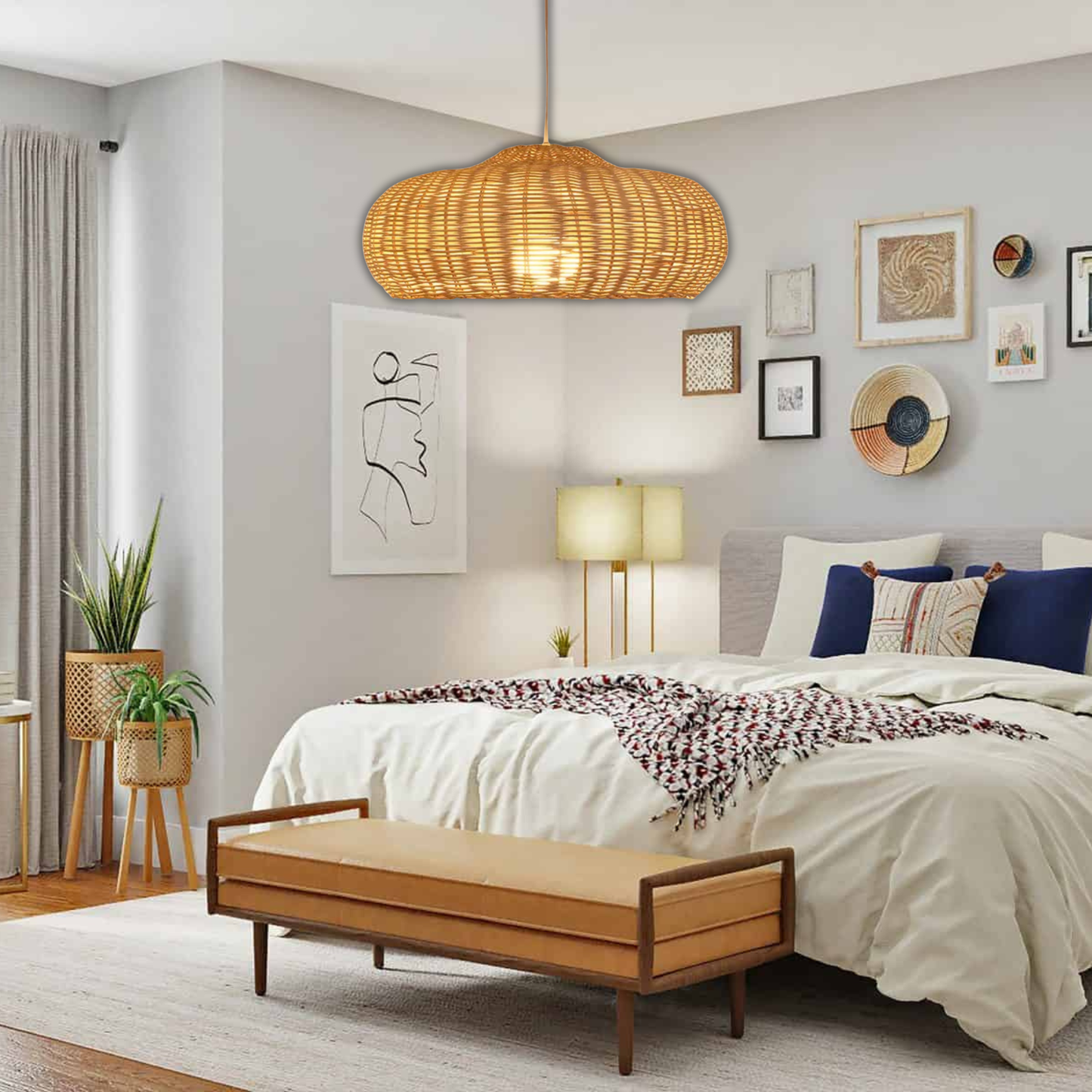 Suspension rotin design champignon vintage