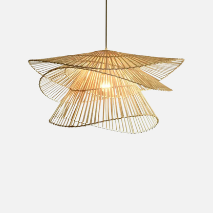 Suspension rotin et bambou vintage multicouches