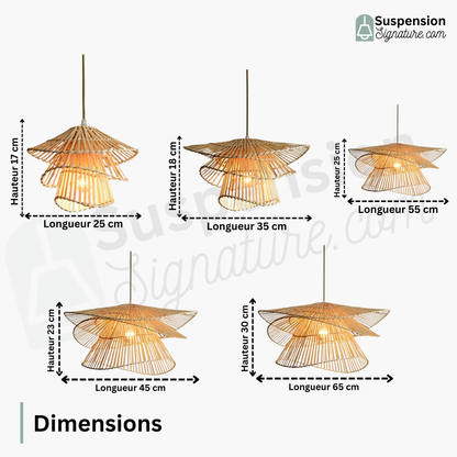 Suspension rotin et bambou vintage multicouches