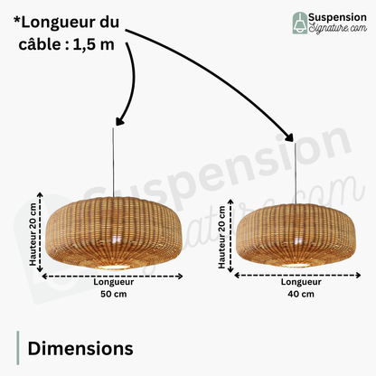Suspension rotin tressé ovale moderne