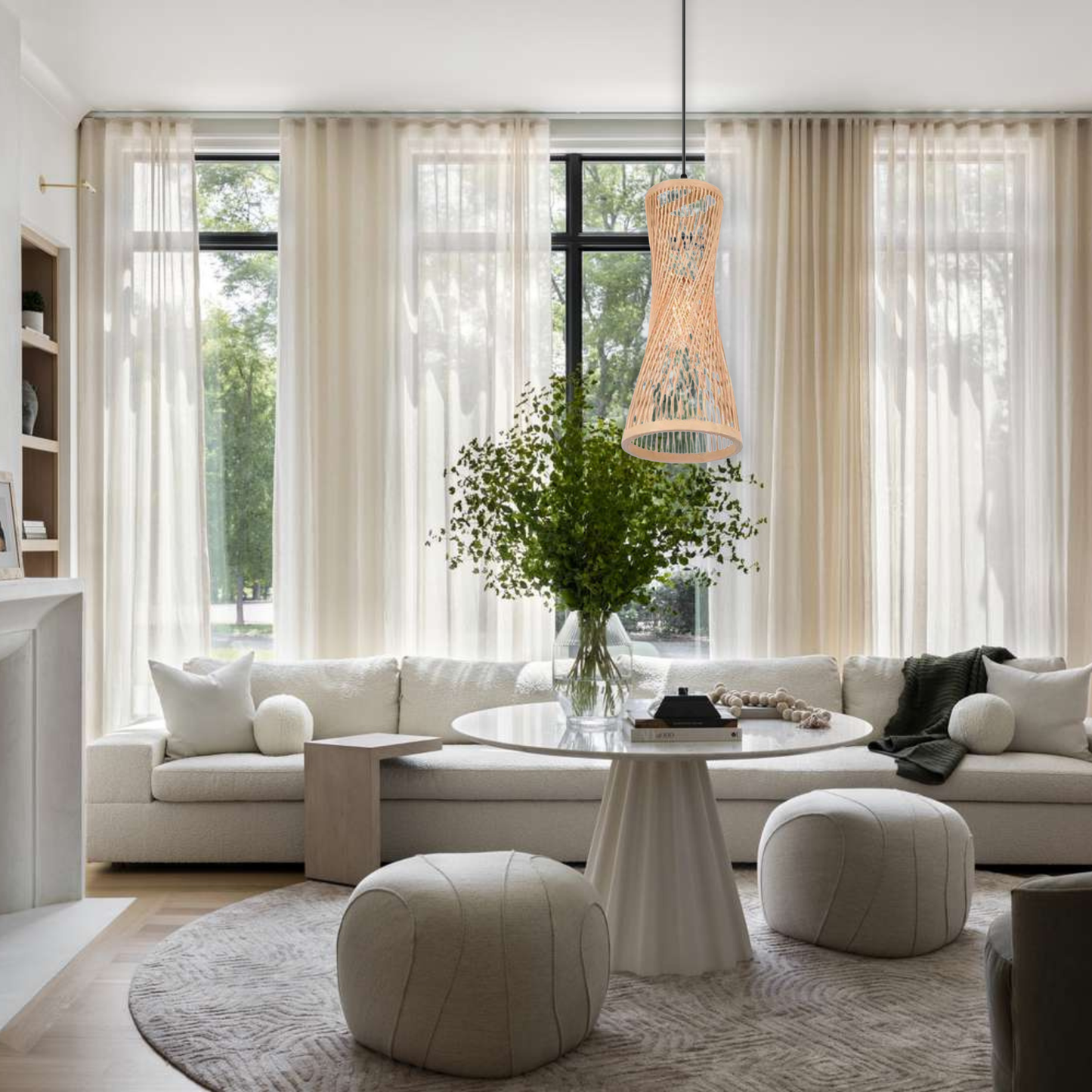 Suspension rotin tube évasé moderne