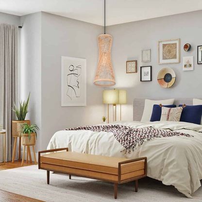 Suspension rotin tube évasé moderne