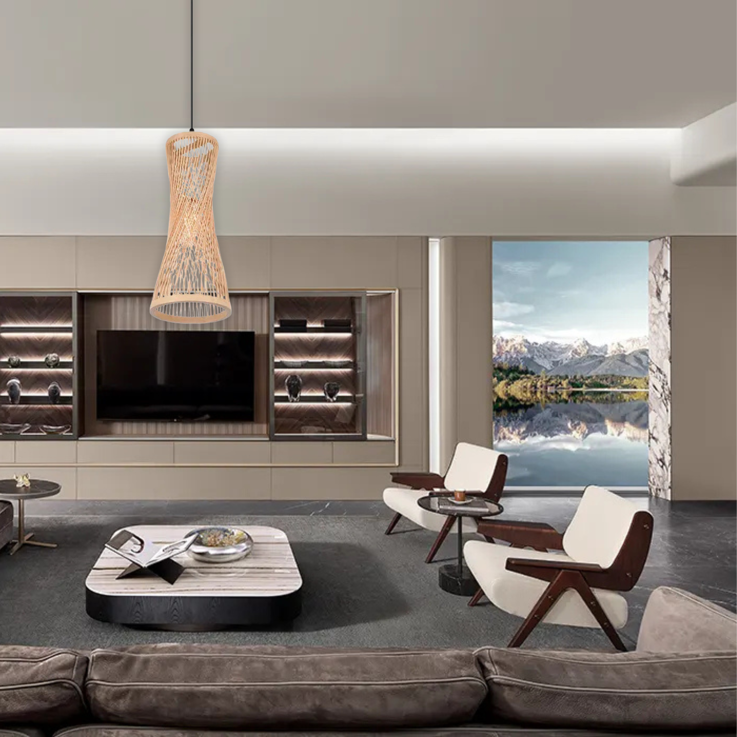 Suspension rotin tube évasé moderne