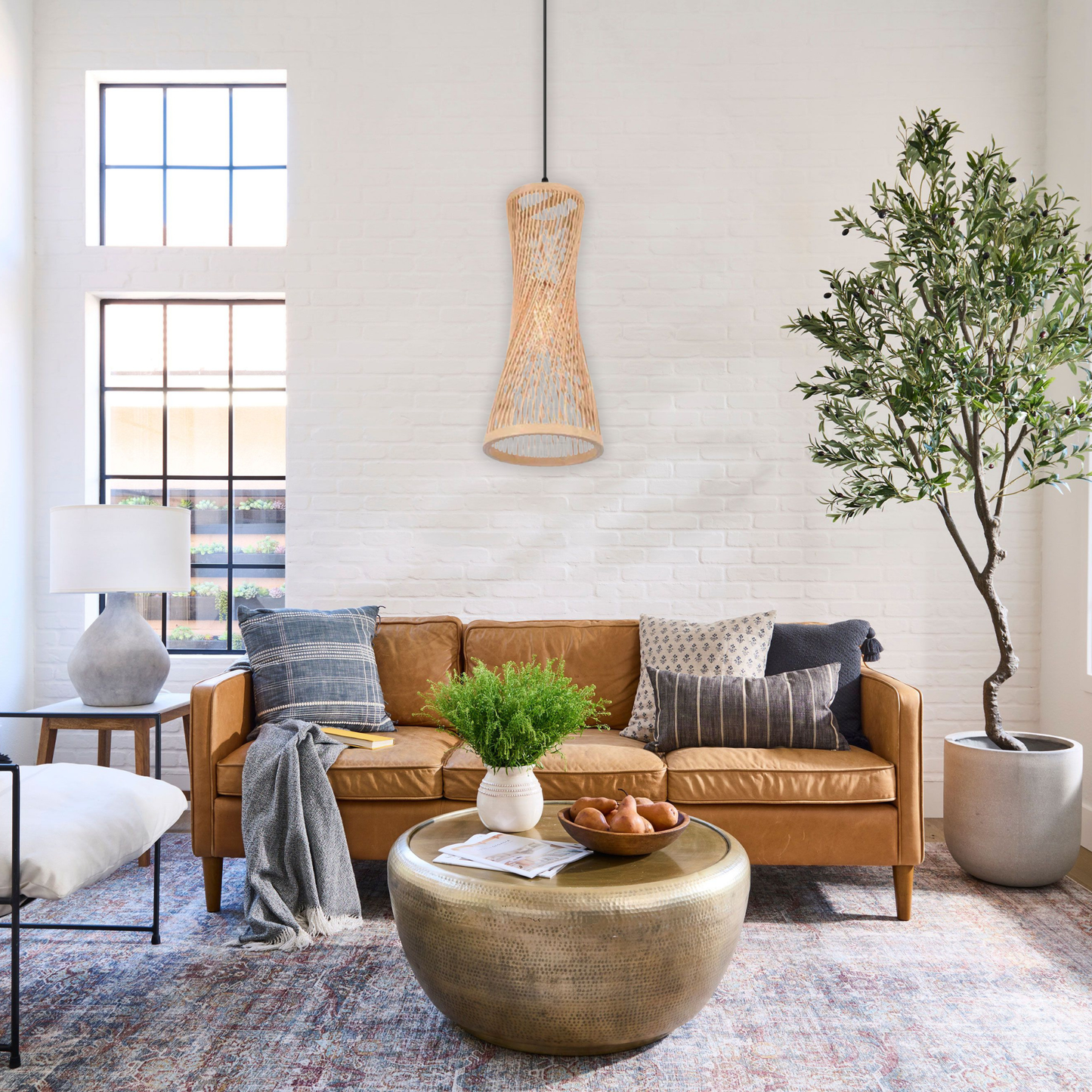 Suspension rotin tube évasé moderne