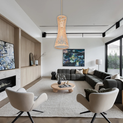 Suspension rotin tube évasé moderne